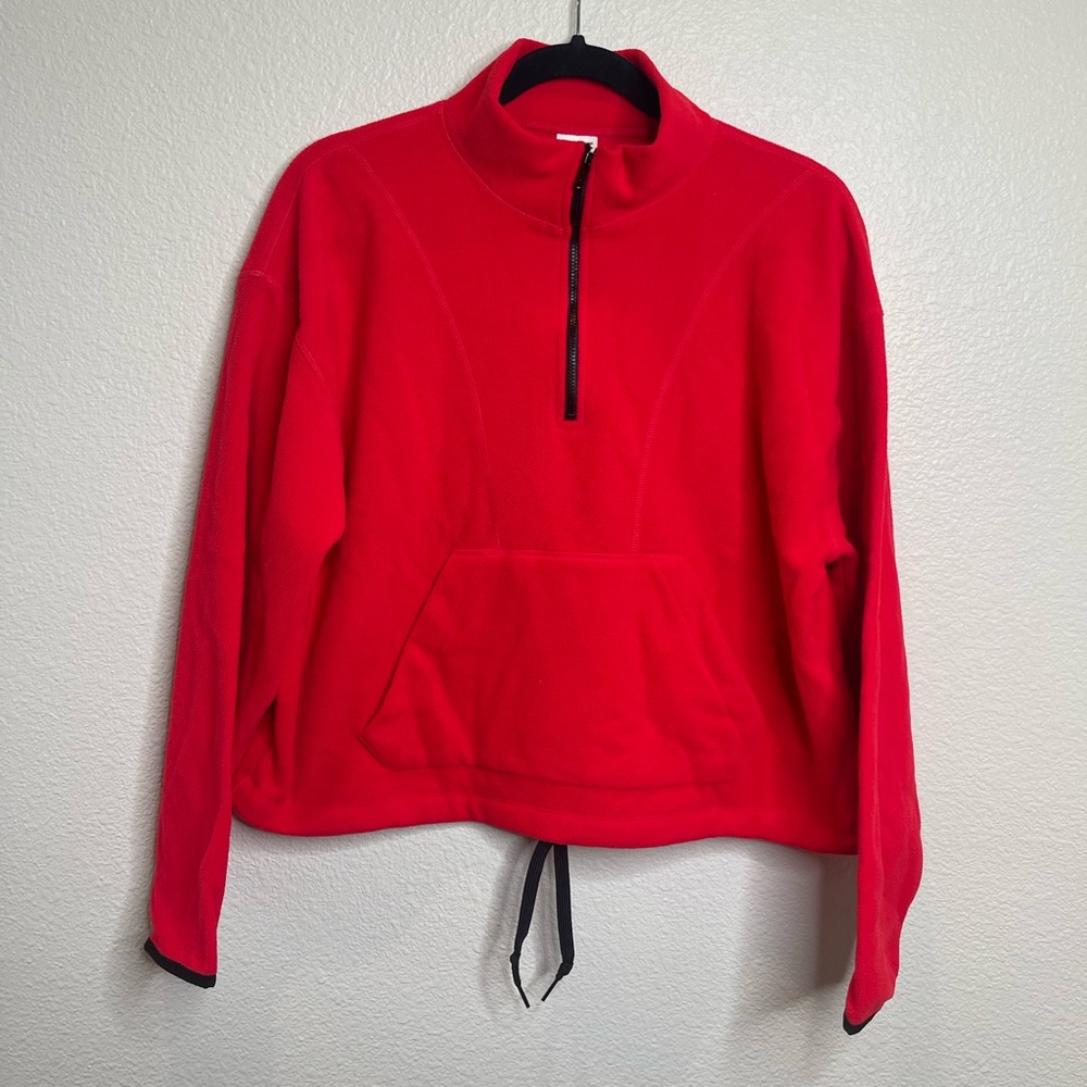 Victorias Secret PINK Red Cropped Fleece Half Zip Pullover Sweater Size Medium